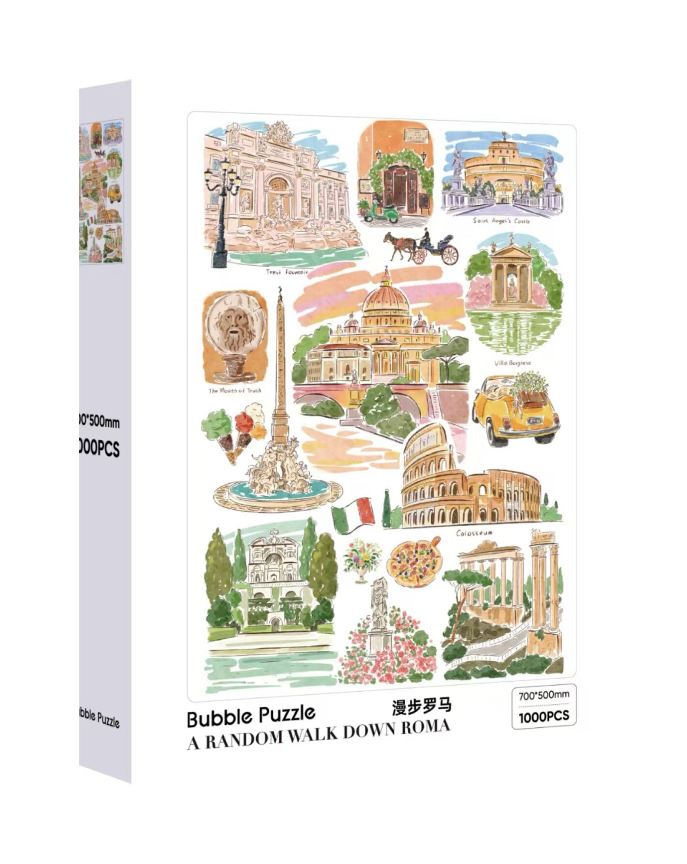 BUBBLE PUZZLE - A Random Walk Down Rome - 1000 Piece Puzzle, city map, italy, travel