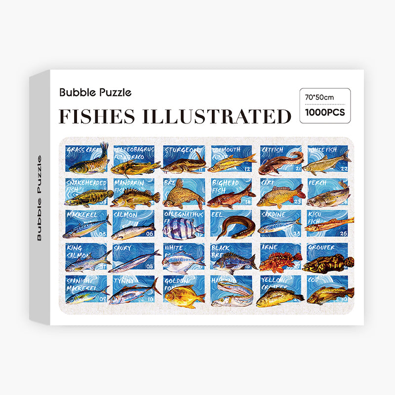 BUBBLE PUZZLE - Fishes Illustrated - 1000 Piece Puzzle, education