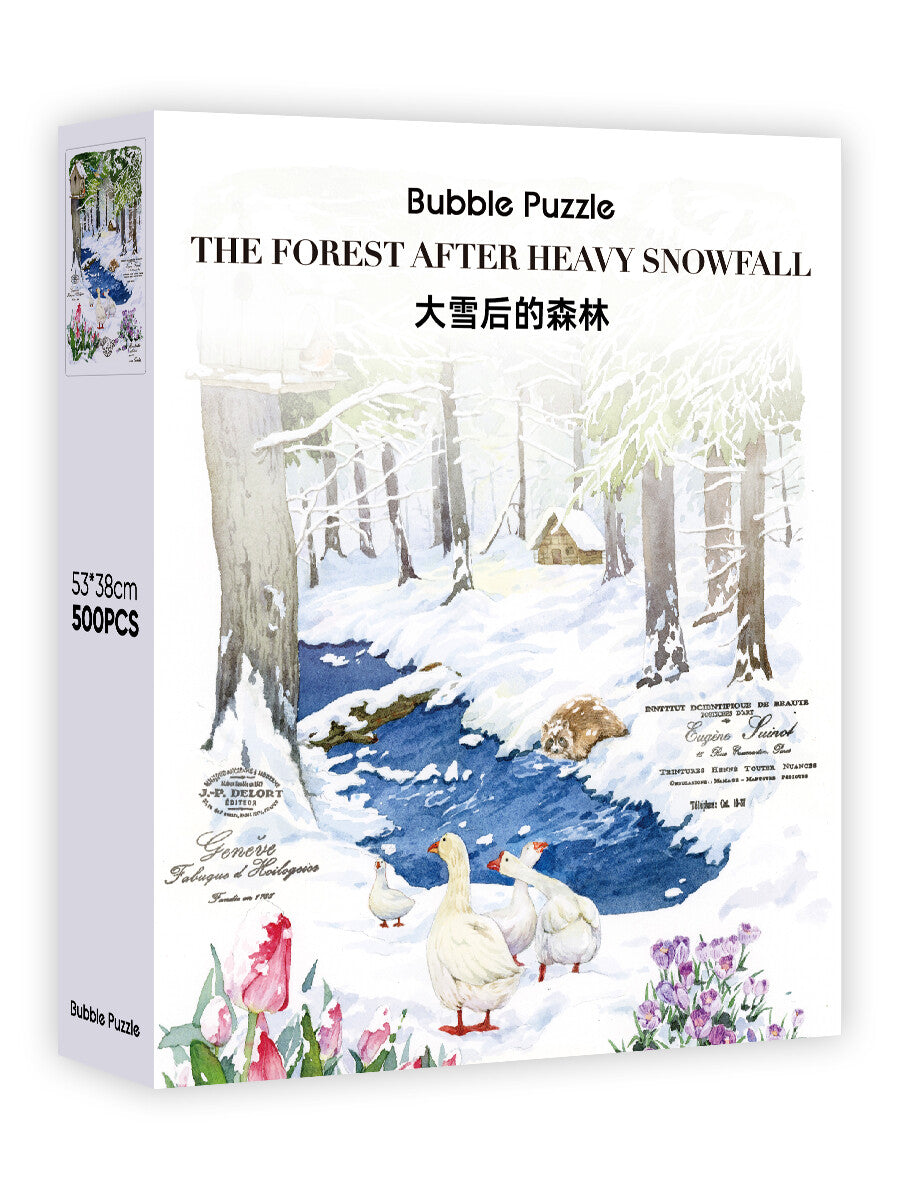 BUBBLE PUZZLE - The Forest After Heavy Snowfall - 500 Piece Puzzle - animal, winter, warm, forest, snow