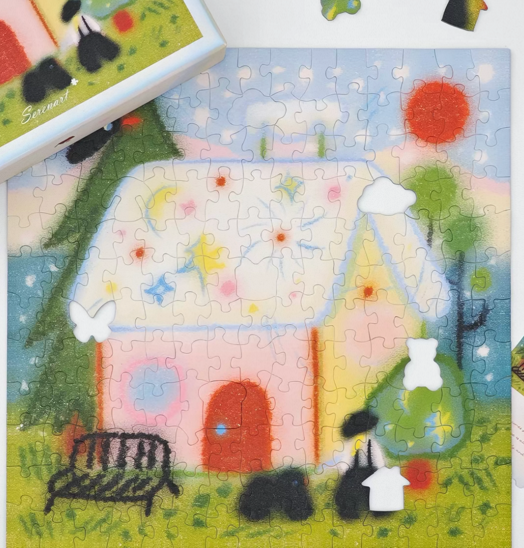 SEREN ART - Snow House - 180 Piece Puzzle, Cozy Winter Scene Jigsaw with Soft Glitter Finish