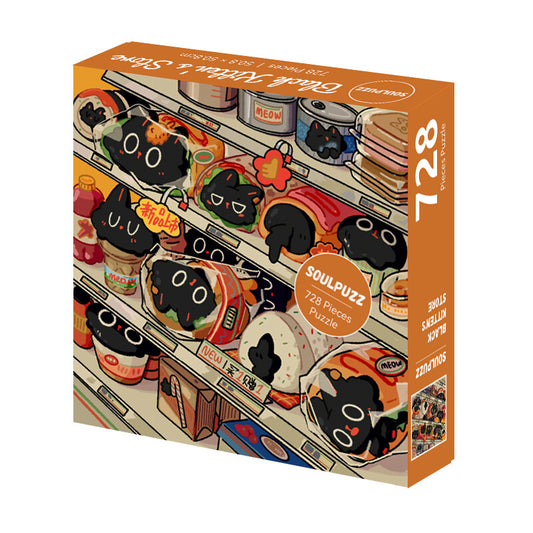 SOULPUZZ - Black Kitten's Store - 728 Piece Puzzle, cute, pets, cartoon