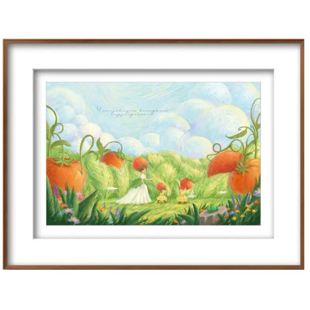 Tomato Dreamland is a 600-piece puzzle from StudiYo!. Art by Yuan Ji. This puzzle takes you into a whimsical tomato field, where a girl and her little companions wander through lush green meadows surrounded by bright tomatoes and delicate wildflowers.